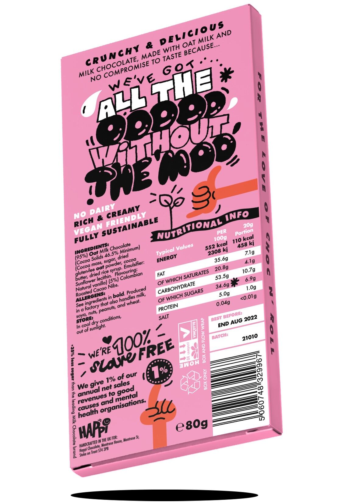 Cacao Nibs Crunch Happi Vegan Oat M!lk Chocolate Bar - 80g