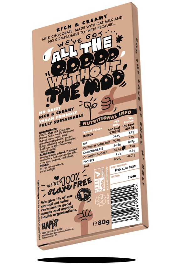 Plain M!lk Happi Vegan Oat M!lk Chocolate Bar - 80g