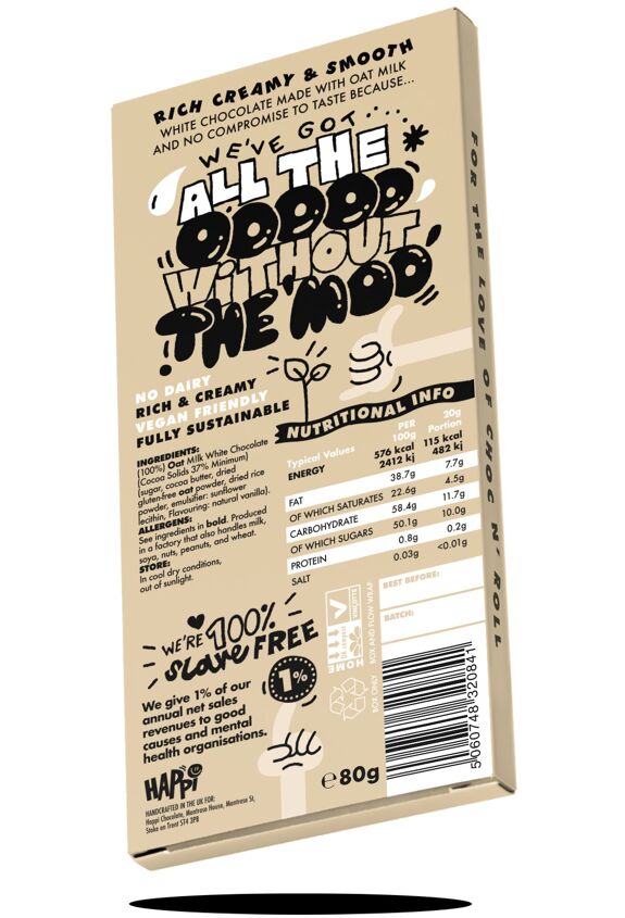 White Happi Vegan Oat M!lk Chocolate Bar - 80g
